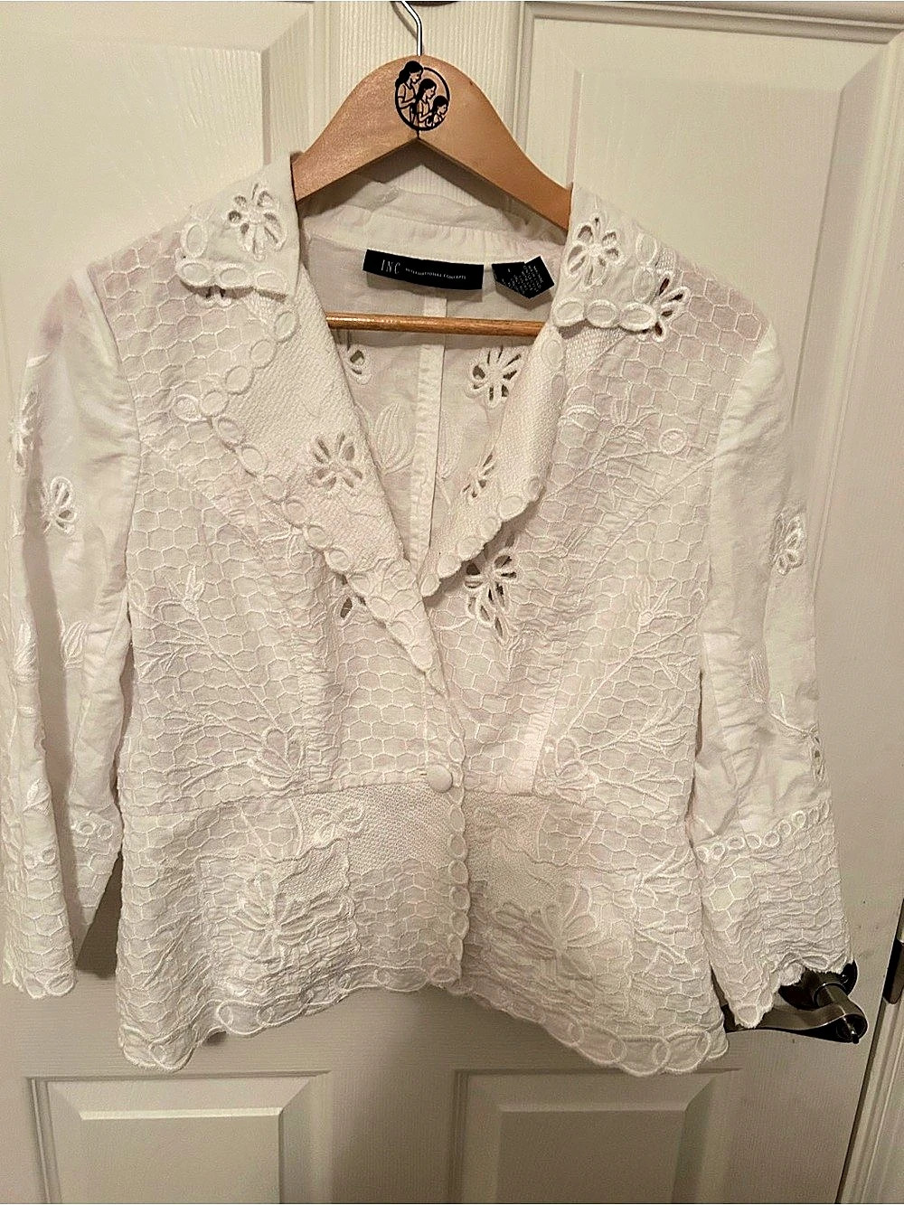 INC International Concepts White Floral Eyelet Lace jacket Size Large
